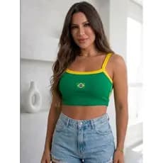Cropped Brasil Feminino Copa do Mundo 2026 alcinha bordado regata look
