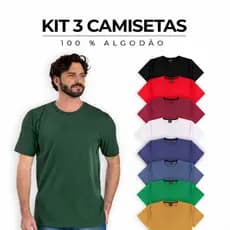 Kit 3 Camiseta Masculina Manga Curta Silk Sublimação Preto Branco Bordo Verde Marinho