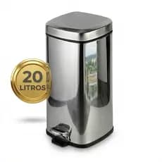Lixeira Inox 20 Litros Quadrada Grande c/ Pedal e Cesto Removível Lixo Soft Close