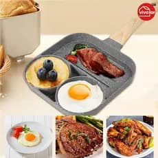 Frigideira Multifuncional Antiaderente 4 em 1 Ovos Hambúrguer Omelete Com Alça De Madeira funciona em fogão de indução