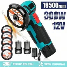 Mini Esmerilhadeira Angular Sem Fio 12V com 2 Baterias e 5 Discos
