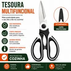 Tesoura Multiuso de Cozinha em Aço Inox para Carnes Frango Peixes Legumes Quebra Nozes Abridor de Garrafas