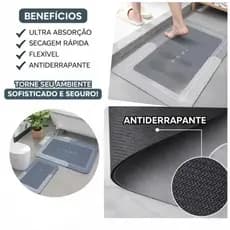 Tapete Absorvente Antiderrapante Impermeável para Banheiro Cozinha Quarto Secagem Rápida