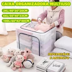 Caixa Organizadora com Zíper Impermeável Antimofo PVC/Linho Vários Tamanhos 24L/66L/100L