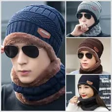 KIT Conjunto Touca Gorro Cachecol Flexível + Quente Para Inverno / Masculino / Mulheres Moda