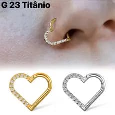 Piercing Orelha Coração Argola Aço Cirúrgico Pvd Zircônia Cravejada Piercing Daith Hélix