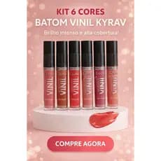 Kit 6 Batons Vinil Kyrav Original Brilho Intenso Alta Cobertura Longa Duração Batom Líquido Hidratante Maquiagem Profiss