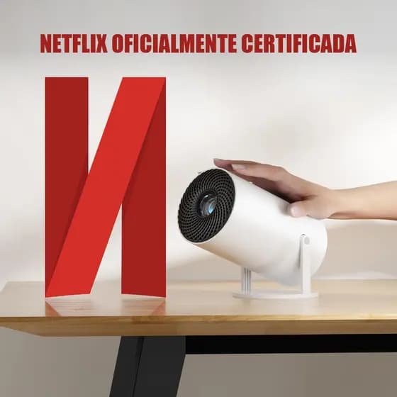 Projetor Mini 150" 4K Ultra HD 15000 Lumens, Rotação 210° Autofoco, Android Smart Netflix/YouTube Home Theater