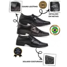 Kit 3 Pares Sapato Social Masculino Couro Legítimo Solado Costurado Luxo Confort