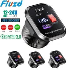 Tomada USB C Para Carregador De Carro , 12V/24V , Dupla PD3.0 E QC3.0 , Porta Com Voltímetro LED Interruptor Liga/Deslig