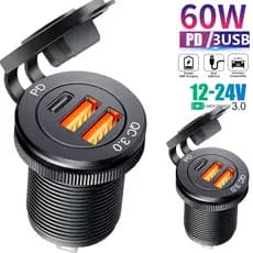 Universal PD Tipo c Porta usb Carro Carregador Rápido Tomada qc3.0 Adaptador De Energia Carregamento Para 12v 24V Motoci