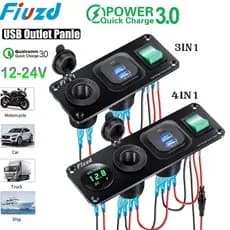 12V Tomada De Isqueiro 4 Em 1 À Prova Dwaterproof Água Carro Duplo QC3.0 Painel USB Para RV Barco Marinho Carregador