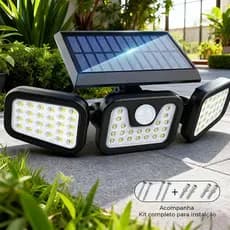 Refletor Grande de 122Led com Painel Solar Giratório Sensor de Movimento SS1