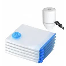 Kit 5 sacos compressão a vácuo + bomba elétrica 110V, organiza roupa, evita mofo e economiza espaço no armário.