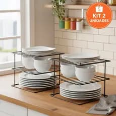 kit 2 Organizadores de Pratos para Armário Suporte de Cozinha Prático e Resistente