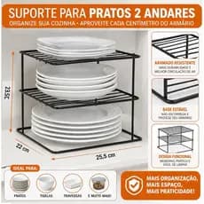 Suporte Organizador Para Pratos 2 Andares Cozinha Porta Pratos Multiuso Aço Resistente Economiza Espaço