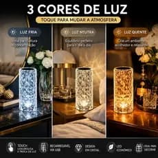 Luminária LED Cristal Touch - 3 Tons de Luz Sem Fio