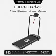 Esteira dobrável 3.5HP, 12km/h, bivolt 110/220V, silenciosa, Bluetooth, APP/remoto, painel LED com trava de segurança