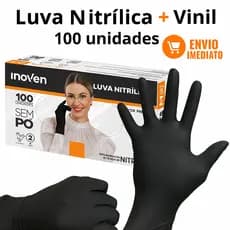 Luva Vinil Preta Descartável Sem Pó Caixa Com 100 Unidades Resistente Multiuso