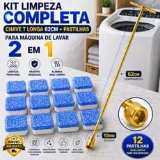 Kit Completo Limpeza Máquina de Lavar Universal – Chave T 62cm + Pastilhas Efervescentes