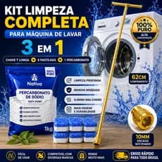 Kit Limpeza Máquina de Lavar 3 em 1 Chave T Longa 62cm 10mm + Pastilhas Efervescentes + Percarbonato de Sódio 100% Puro