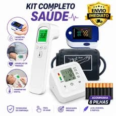 Kit Medidor de Pressão Digital + Oxímetro de Dedo + Termômetro Infravermelho Sem Contato