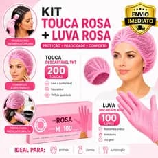 Kit Completo Rosa com 100 Toucas TNT + 100 Luvas TPE Soft Descartáveis