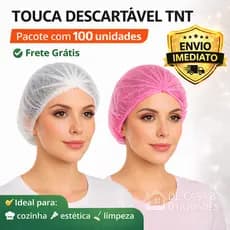 Touca Descartável TNT Rosa Branca 100 Unidades Sanfonada Hospitalar Estética Cozinha Proteção