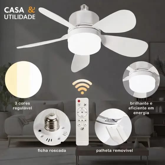 Ventilador de Teto LED Silencioso com Controle Remoto Bivolt Econômico