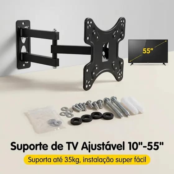 Suporte Articulado TV 10–55” Parede Reforçado Retrátil Giratório Inclinação VESA 75x75–200x200