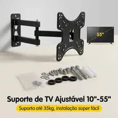 Suporte Articulado TV 10–55” Parede Reforçado Retrátil Giratório Inclinação VESA 75x75–200x200
