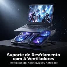 Base Notebook Gamer Cooler 4 Ventoinhas Ajustável Dobrável 15.6-21 Pol