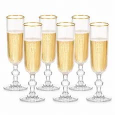 Jogo 6 Taça de Vidro vinho Drinks Champanhe Espumante Decorado Comemoraçao Taca Com Bordas Douradas