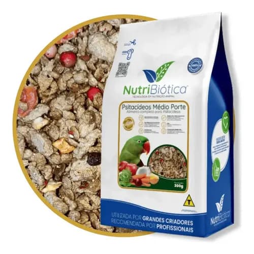 Ração Nutribiótica 300g Psitacídeos Médio Porte Super Premium Ring Neck Maritaca Papagaio