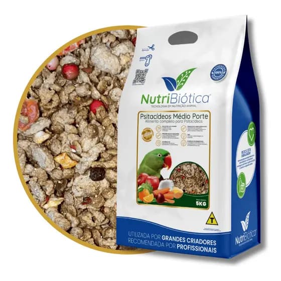 Ração Flocada Psitacídeos Médio Porte Super Premium 5kg Nutribiótica - Ringneck Papagaio Maritaca