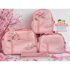 kit de  Bolsa  Maternidade Luxo Fita bordada (4 Peças)