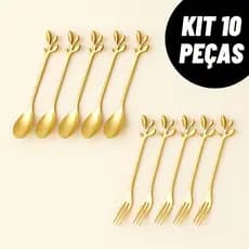 Kit jogo 10 Peças Conjunto De Colher garfo Criativo De Aço Inoxidável Talheres De Ouro Para Café
