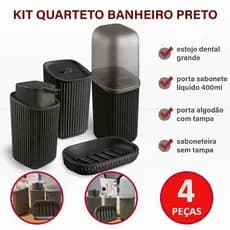 Kit Banheiro 4 Pçs: Escova c/ Tampa, Dispenser Sabonete, Saboneteira, Porta Algodão | Cores Variadas
