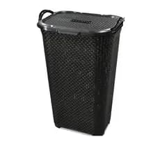 Cesto Roupa 60L Rattan Plástico C/ Tampa | Organizador Lavanderia Banheiro | Estilo e Praticidade