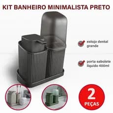Kit Banheiro Minimalista 2 Peças: Dispenser Sabonete, Porta Escovas + Bandeja. Design Elegante.