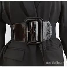 Cinto De Couro Envernizado De Luxo Elástico Largo Feminino Para Vestido