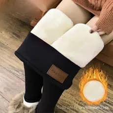 Meia-Calça de Lã Mais Leggings Feminina Grossa De Cordeiro Calças De Algodão Quente