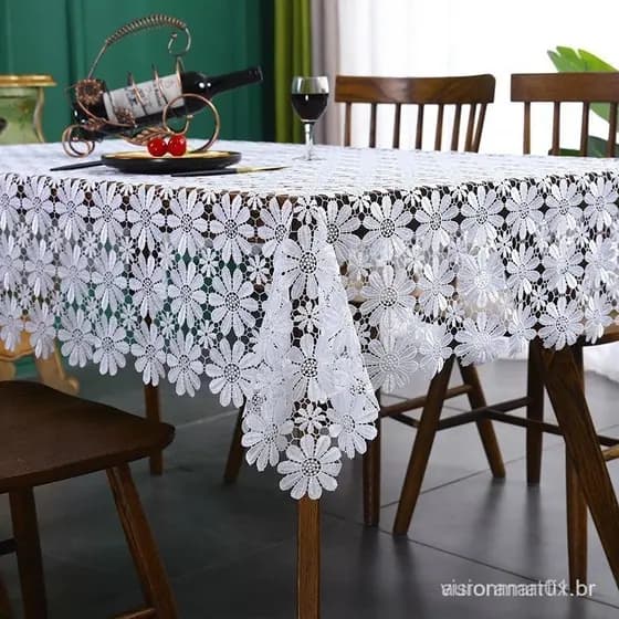 Toalha de Mesa de Renda de Algodão Branco Vintage para Casamento/Decorações de Festa Capa à Prova de Poeira Decoração de