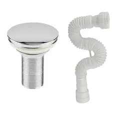 Válvula Click Inteligente Cromada para Pia/ Cuba Banheiro ABS + Sifão Sanfonado Universal Branco