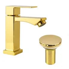 Kit Torneira Banheiro Bica Baixa Com Válvula Click- 100% Metal Dourado luxo