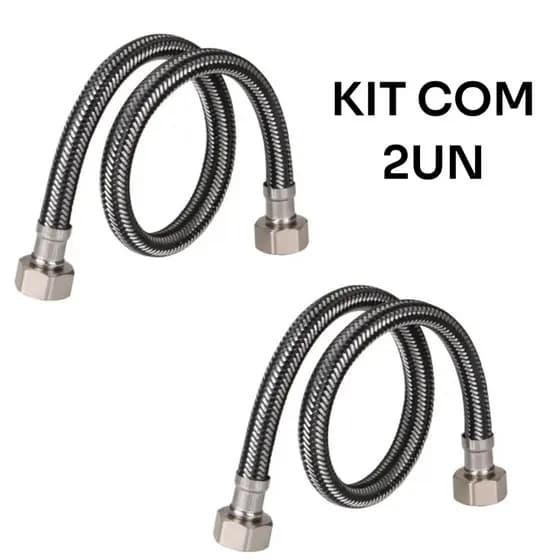 Kit 2 Engate Flexível Trançado Inox Com Nipe Para Pia Banheiro Cozinha Caixa Acoplada 40cm