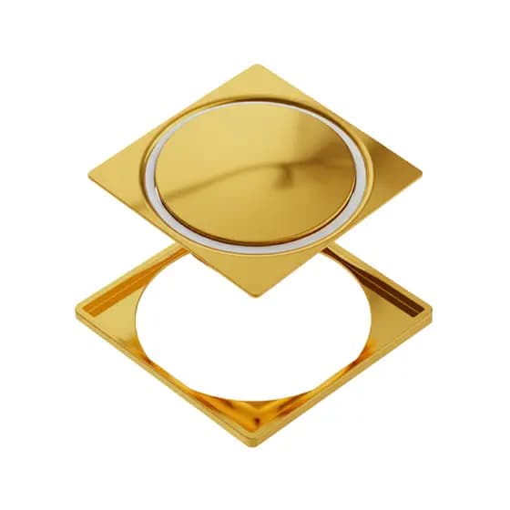Ralo Click + Porta ralo 10x10 Para banheiro Anti -Insetos e Veda Cheiro Inox Fácil fechamento- Dourado Gold