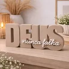 Letreiro Deus Nunca Falha - Decore seu Lar com Fé e Elegância | Artigo Religioso | Peça Decorativa