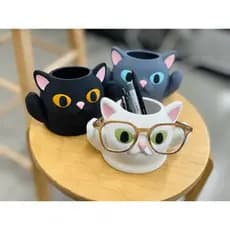 Porta Caneta Gatinho Com Suporte de Óculos | Organizador De Mesa Criativo | Porta Canetas Decorativo | Porta objetos