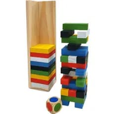 Jogo Tipo Jenga - 54 Blocos De Madeira Colorida Equilíbrio Jogo Caiu Perdeu Original Clássico Kids